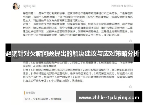 赵鹏针对欠薪问题提出的解决建议与应对策略分析 赵鹏针对欠薪问题提出的解决建议与应对策略分析